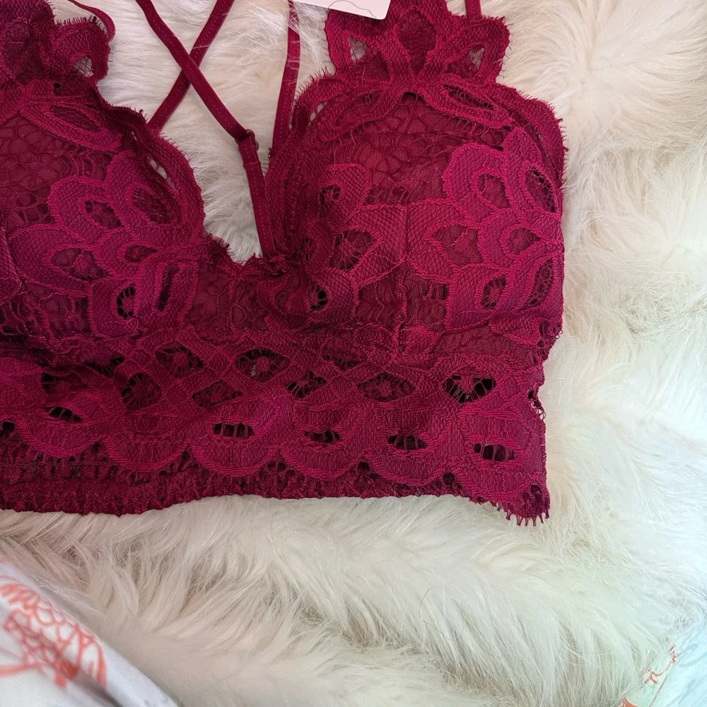 NWT Anemone bralette Burgundy Red  Lace Strappy adj. strap removable pad S M XXL